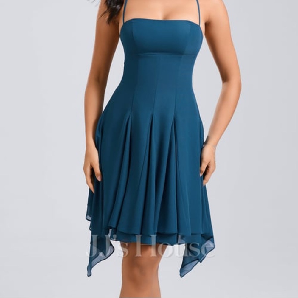 NWT JJ's House Aleyda Chiffon Asymmetrical Cocktail Dress - Ink Blue 0336